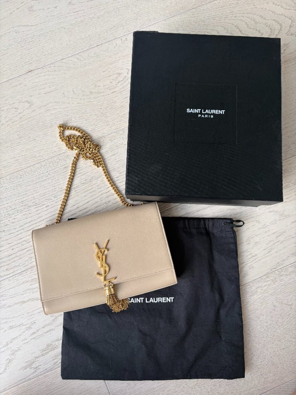YSL Yves Saint Laurent Kate Beige Tassel Bag